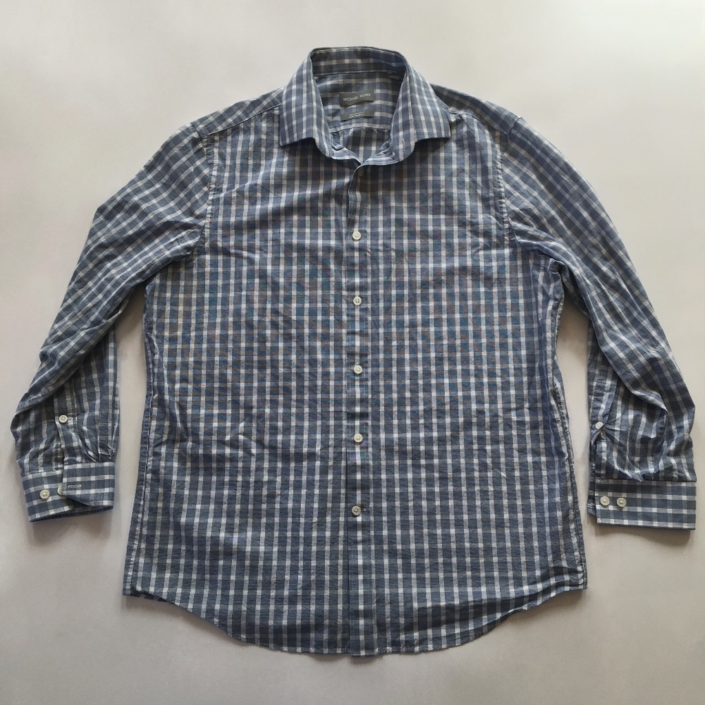 NWOT Michael Kors Men’s Regular Fit Dress Shirt – Size: L/G – Blue & White